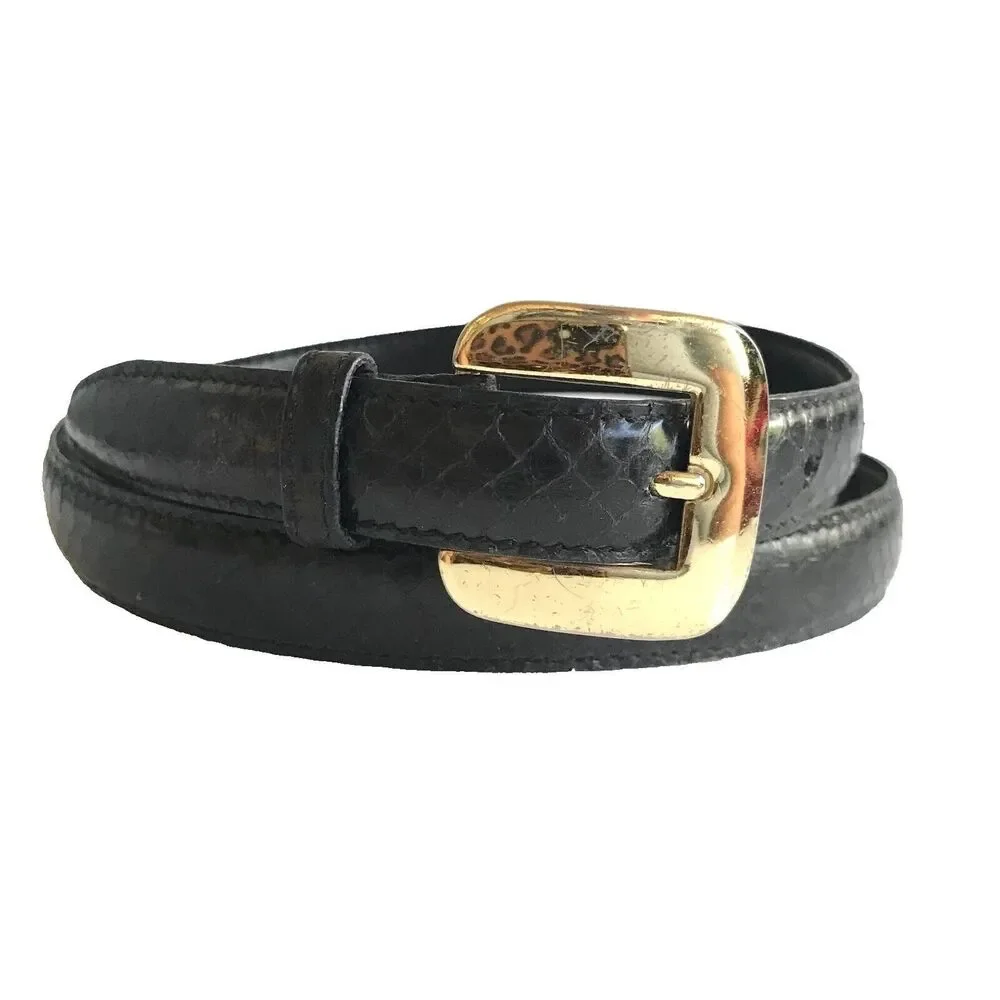 Vtg Black Snakeskin Belt Womens Size XS/S 27-30